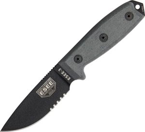 ESEE Model 3 Part Serrated Fixed Blade Knife 1095HC Black