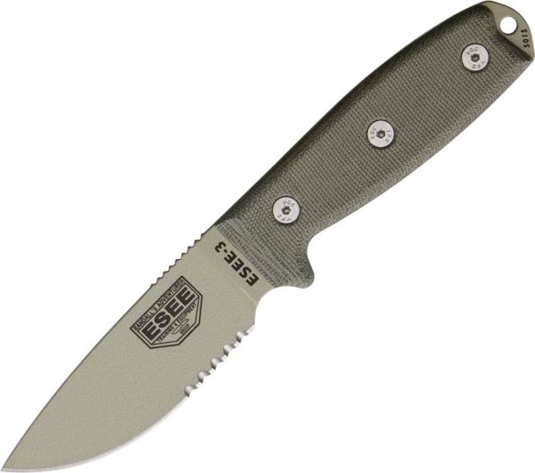 ESEE Model 3 Desert Tan Fixed Blade 1095HC Steel Knife