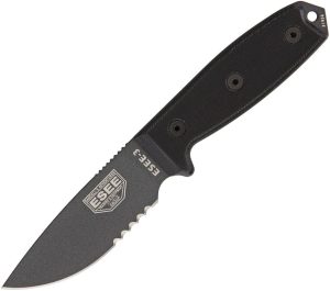 ESEE Model 3 Serrated 3.75" Black Fixed Blade Tactical Knife