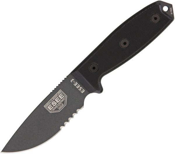 ESEE Model 3 Serrated 3.75" Black Fixed Blade Tactical Knife