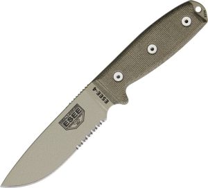 ESEE Model 4 Part Serrated Fixed Blade Knife 1095HC Desert Tan