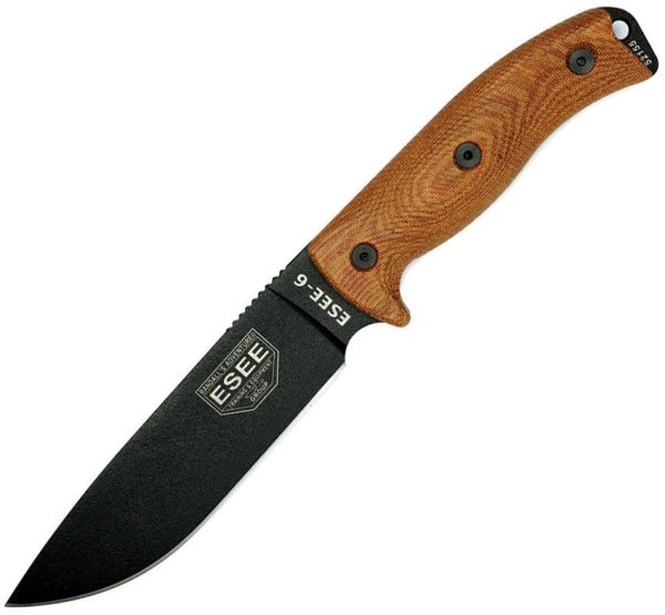 ESEE Model 6 Black 5.25" 1095HC Fixed Blade Knife Natural Micarta