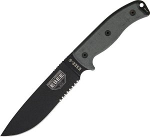 ESEE Model 6 Part Serrated Fixed Blade 1095HC Steel OD Green