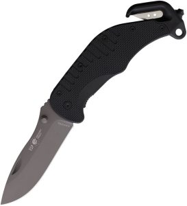 ESPRK01.jpg Euro Security Rescue Linerlock Black Folding Knife AUS-8 Glass Breaker