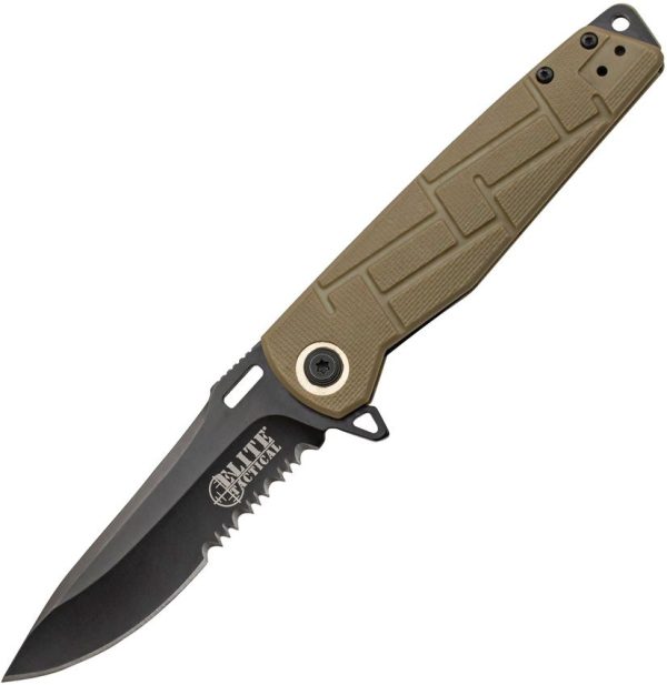 Elite Tactical Tactical Linerlock Serrated Tan Knife