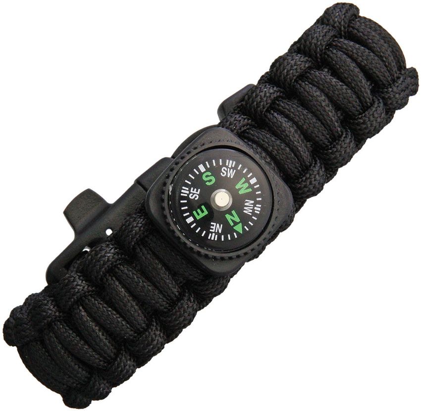 Explorer Paracord Bracelet with Compass and Whistle Black