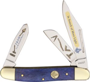 Frost Cutlery Masonic Wrangler Three-Blade Knife Blue Bone
