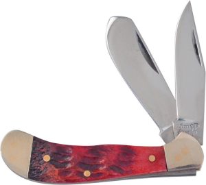 F14972DRWJ.jpg Frost Cutlery Baby Saddlehorn Red Bone Folding Knife