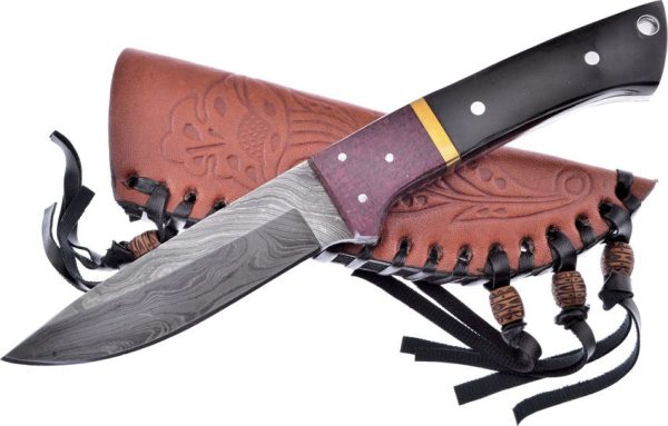 FCW4762BHD.jpg Frost Cutlery Damascus Hunter Buffalo Horn Fixed Blade Knife
