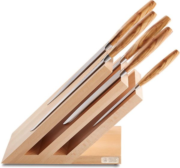 FELIX 6pc Knife Set with Block Olive Wood Handle German