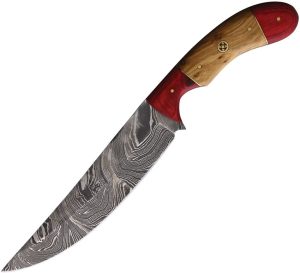 FH Knives Damascus Fixed Blade 7in Wood Handle