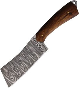 FH Knives Damascus Cleaver Fixed Blade Wood Handle