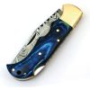 FH Knives Lockback Damascus Blue Pakkawood