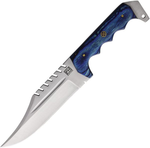 FH Knives Bowie Blue Wood Fixed Blade Knife 6.5" Stainless