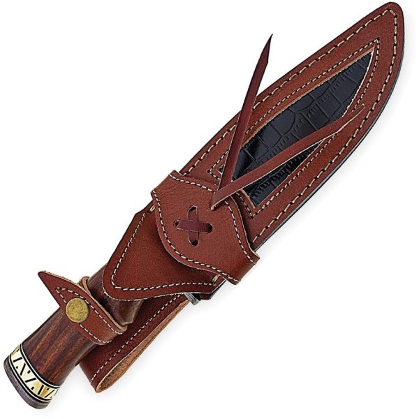 FH Knives Damascus Bowie 7" Damascus Blade Fixed Knife