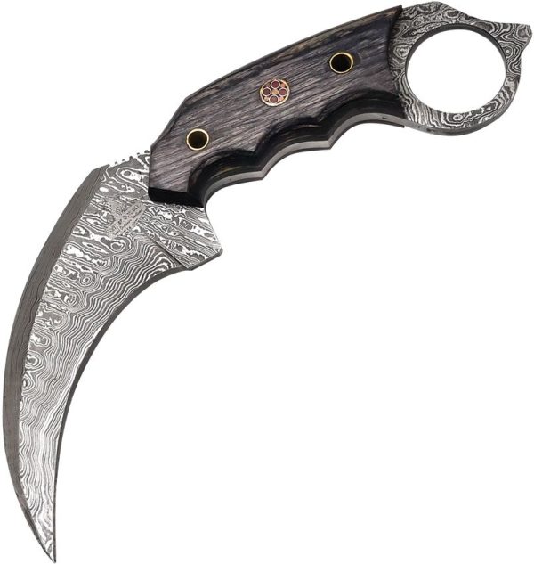 FH Knives Damascus Karambit Black Fixed Blade Knife