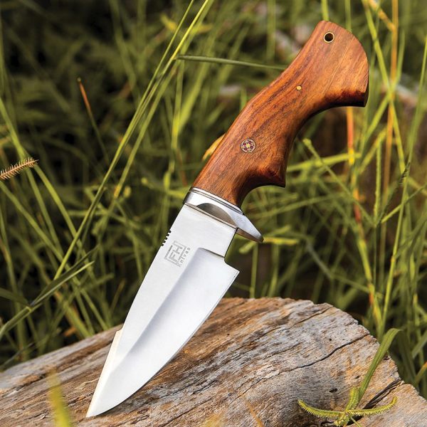 FH Knives Fixed Blade Brown Wood 5" Satin Stainless