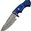 FH Knives Fixed Blade Damascus Blue 5" Blade Pakkawood Handle