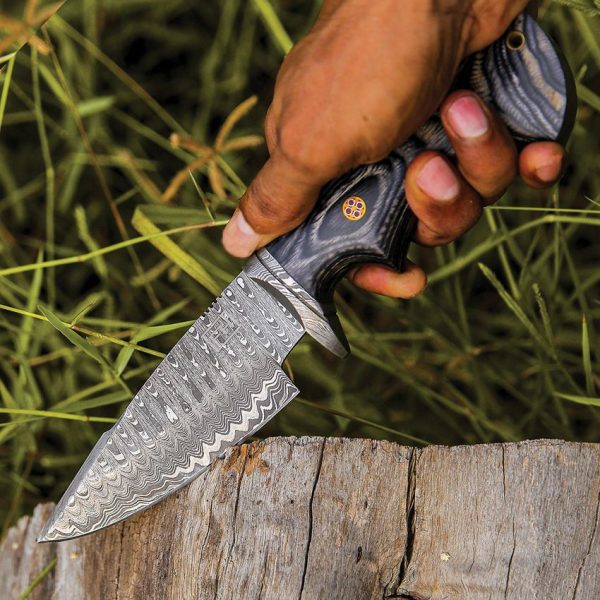 FH Knives Fixed Blade Damascus Gray 5" Damascus Steel Knife