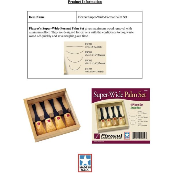 Flexcut Super-Wide Palm Carving Set 4pc High Carbon Steel