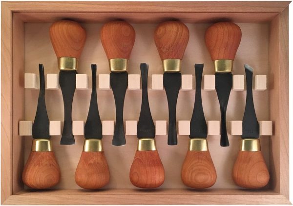 Flexcut Premium Deluxe Palm Set 9pc Carving Knife Stainless Cherry Wood