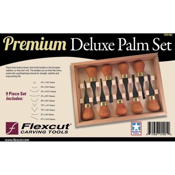 Flexcut Premium Deluxe Palm Set 9pc Carving Knife Stainless Cherry Wood