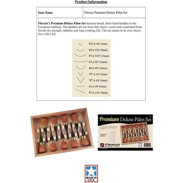 Flexcut Premium Deluxe Palm Set 9pc Carving Knife Stainless Cherry Wood