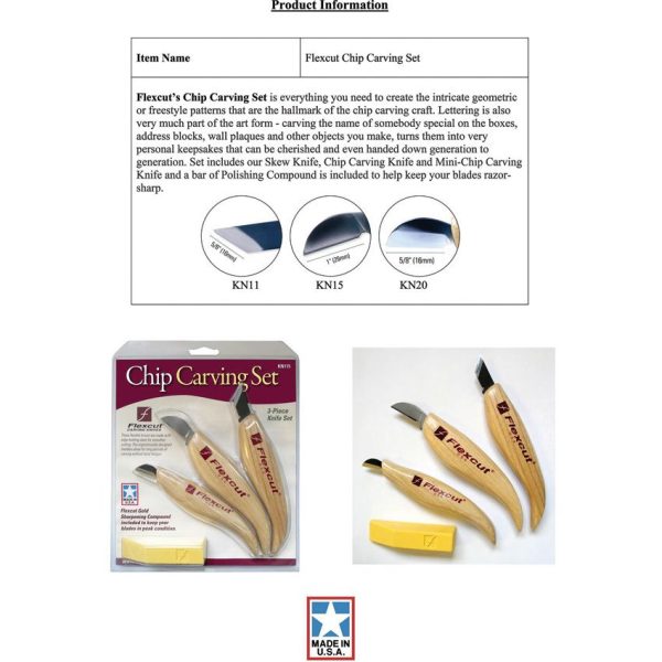 Flexcut 3 Piece Chip Carving Set High Carbon Steel Wood Carving