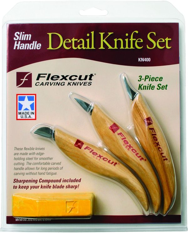 Flexcut Slim Handle Detail Knife Set 4pc High Carbon Steel Wood Carving