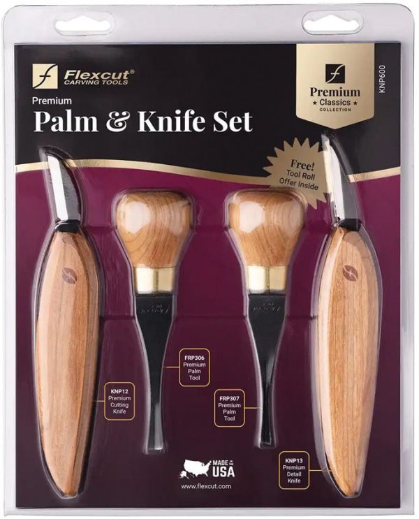 FLEXKNP600_add_01.jpg Flexcut Premium Palm & Knife Set Cherry Wood Handle 4pc Tool Roll