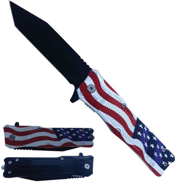 Falcon Linerlock US Flag A/O Tanto Assisted Knife