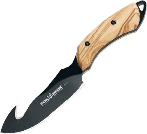 FOX1503OL.jpg Fox European Hunter Guthook Fixed Blade N690 Olive Wood