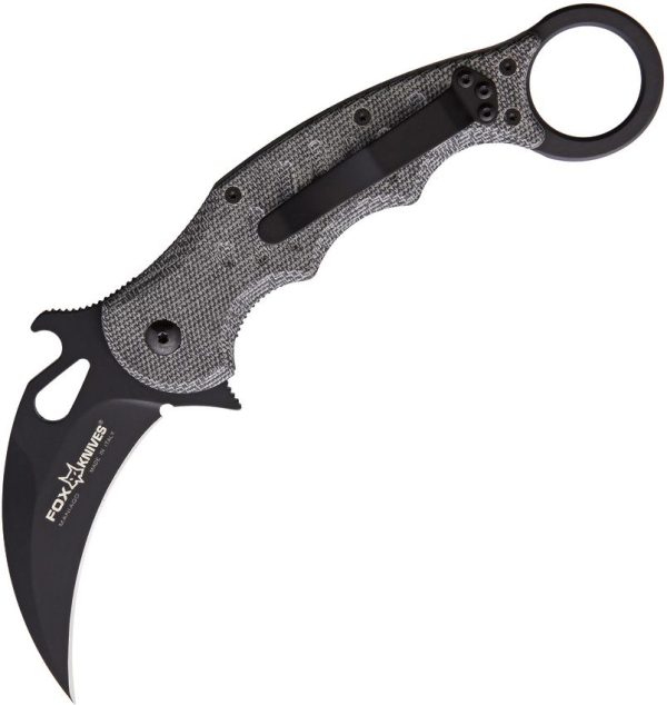 Fox Karambit Linerlock Black N690 Folding Knife Finger Ring