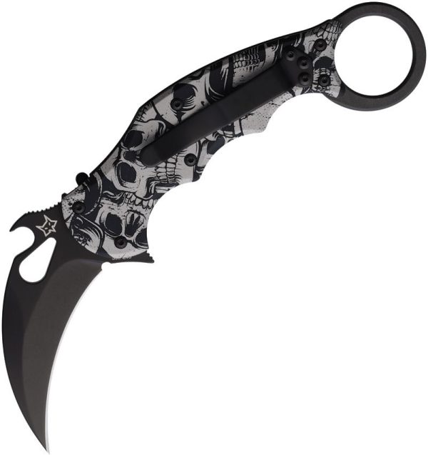 FOX Karambit Linerlock Skull Black N690 Folding Knife