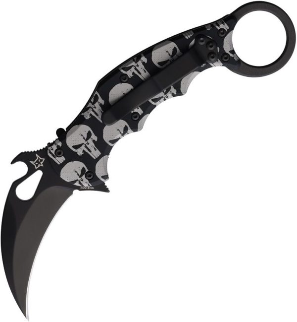 FOX Karambit Linerlock Skull Black N690 Folding Knife