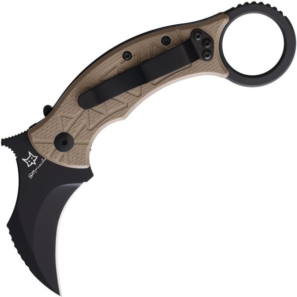 Fox Tribal K Karambit Folding Knife N690 Coyote Tan G10
