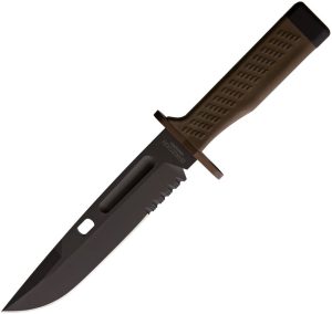 Fox Spartan Combat Knife - Black Serrated N690 OD Green