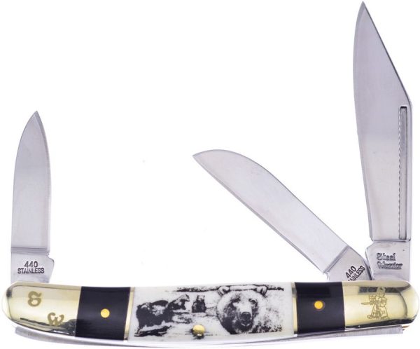 Frost Cutlery Wrangler Bear Etch - Engraved Bone Multi-Blade