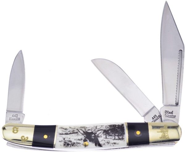 Frost Cutlery Wrangler Deer Etch - Engraved Bone Multi-Blade