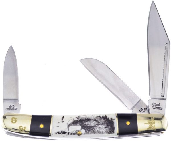 Frost Cutlery Wrangler Eagle Etch - Engraved Bone Multi-Blade