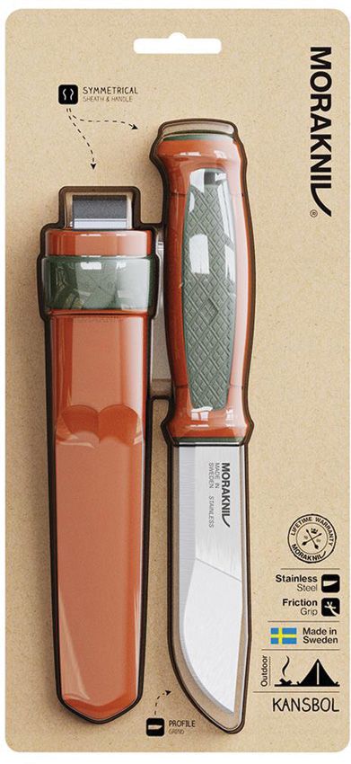 Mora Kansbol Fixed Blade - Orange Green Handle