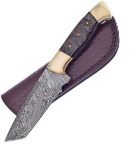 Frost Cutlery Fixed Blade Ram's Horn Damascus Tanto 5 inch