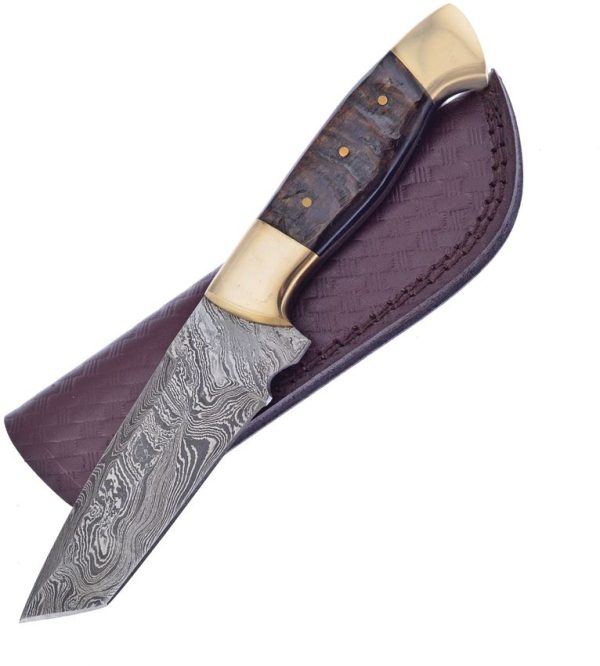 Frost Cutlery Fixed Blade Ram's Horn Damascus Tanto 5 inch
