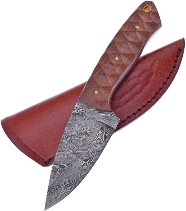 Frost Cutlery Winewood Fixed Blade Damascus Steel Knife 8in