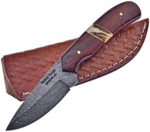 Frost Cutlery Skinner Rosewood Stag Damascus Fixed Blade Knife