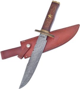 Frost Cutlery Bowie Damascus Walnut Fixed Blade Knife 8.5"