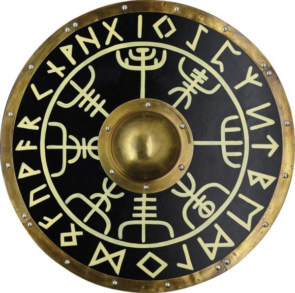 India Made Wood Shield - Black Painted Brass 23.5 inch