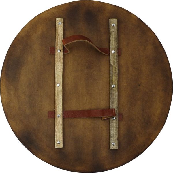 India Made Wood Shield Brown Leather Hand Straps 24"