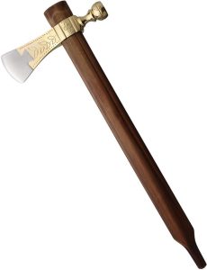 India Made Decorated Pipe Tomahawk 19" Brown Wood Axe