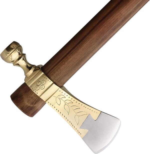 India Made Decorated Pipe Tomahawk 19" Brown Wood Axe